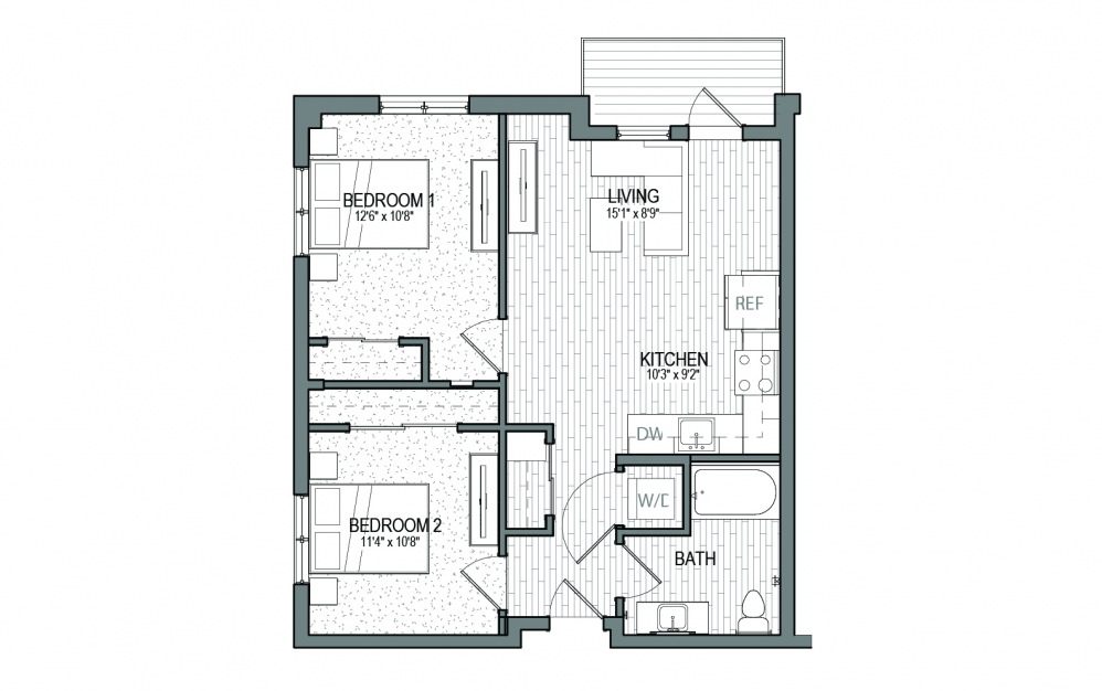 B4 - 2 bedroom floorplan layout with 1 bath and 780 square feet.