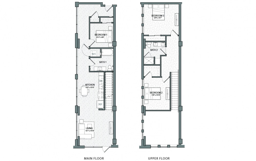 C2 - 3 bedroom floorplan layout with 2 baths and 1406 square feet.